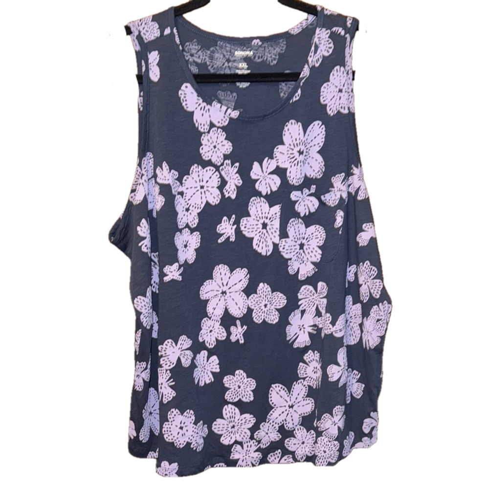 Sonoma Boxy Sleeveless Floral Tank Top In Blue And Purple Nwt